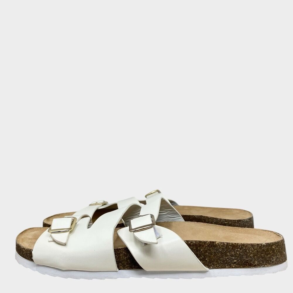 Nine West Double‎ Buckle Sandals 11 White Slip On Comfort Footbed Slides - Picture 6 of 11